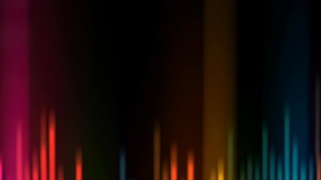 Vibrant colorful digital audio equalizer bars animating dynamically with light effects