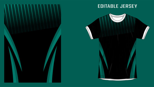 Editable jersey design featuring black and green geometric pattern for professional sports team uniform template