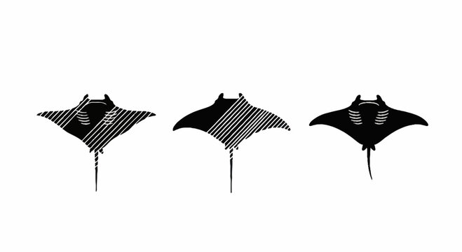 Manta ray silhouette icons with geometric patterns
