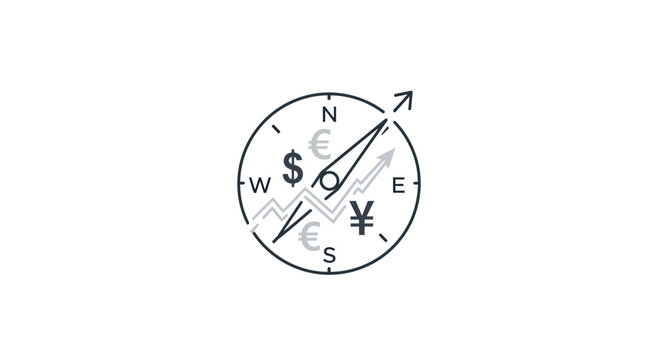 compass with various currency symbols.