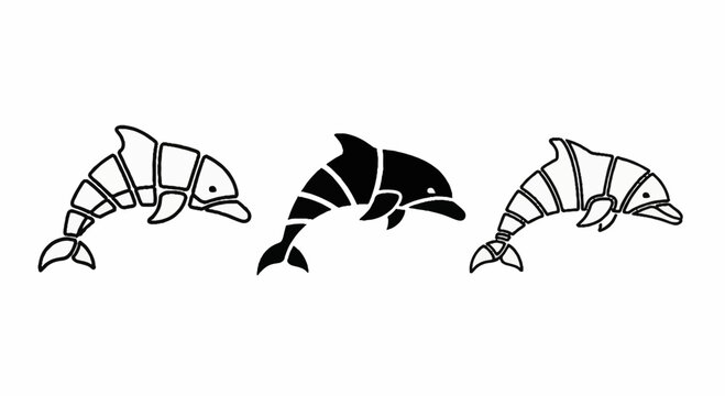 Dolphin silhouettes with geometric segmented patterns