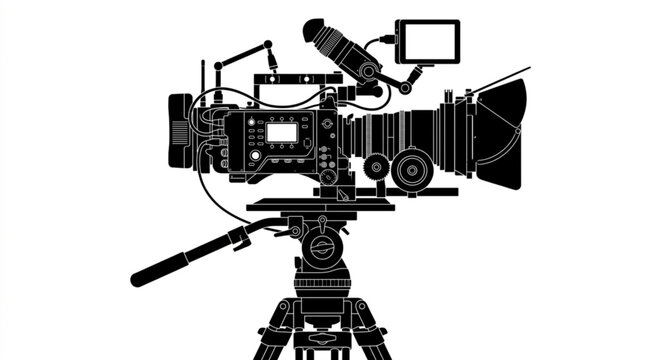 Retro robot video camera on tripod isolated on white background