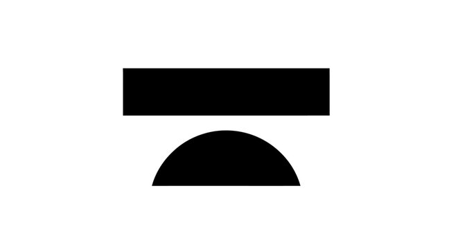 Geometric composition with floating rectangle and semicircle