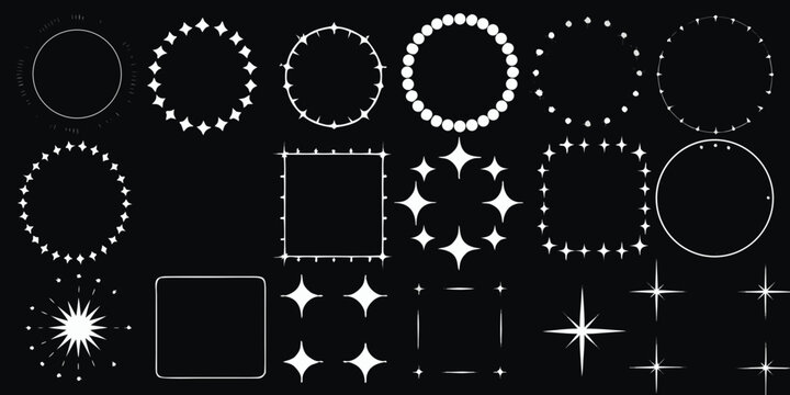 collection of white sparkle shapes and frames vector illustration