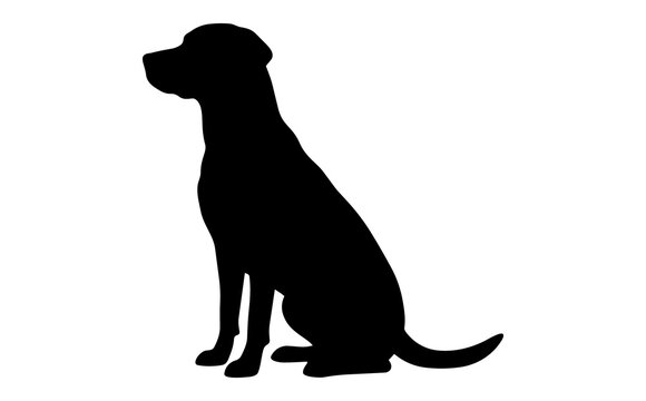 Black silhouette of a sitting dog with head up isolated on white background simple pet icon