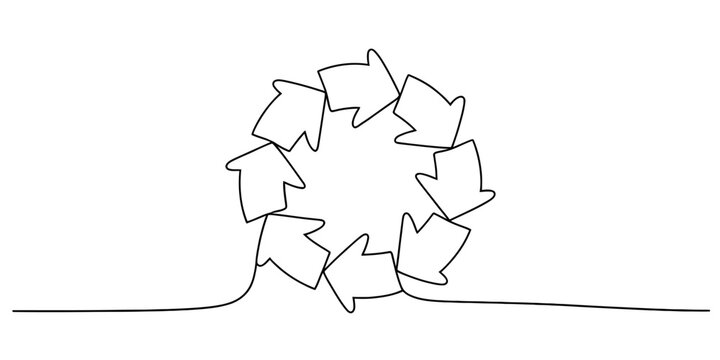 Continuous line drawing of a circle made of arrows