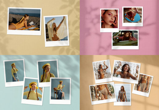 Polaroid Photo Mockup Template For Instant Film Prints, Photo Frame, Collage & Moodboard Set