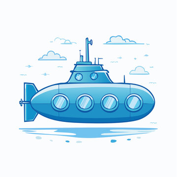 Cartoon Blue Submarine Illustration