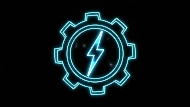 neon blue gear icon with lightning bolt.