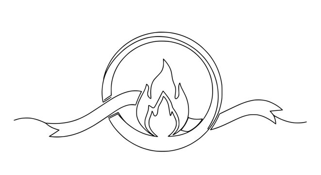 Flame Icon with Circle and Ribbon.