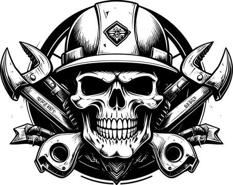 Iron Worker Skull with Hard Hat Vector File,Ironworker Vector,PLier Vector,Commercial-Personal Use,Cricut,Silhouette Cameo,Vinyl Decal
