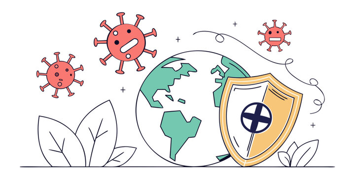 Global health protection shield defending earth planet against viruses pandemic concept with protection pandemic bacteria infection prevention immunology outbreak healthcare illustration