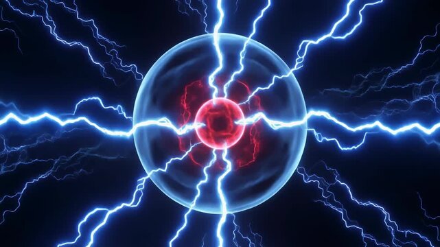 Electricity and energy concept with glowing blue lightning.
