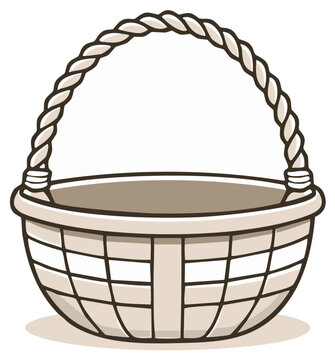 Woven Round Basket with Twisted Handle Illustration on White Background