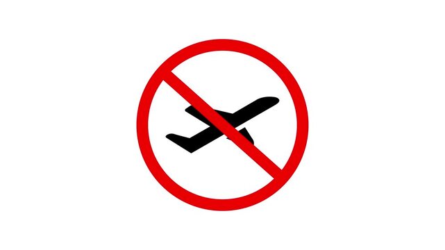 plane or aircraft forbidden sign isolated on white background. No plane sign. No plane allowed Icon Animation. red prohibition sign with a plane or aircraft.