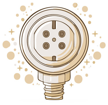 Circular electrical socket with five pins and threaded connector illustration