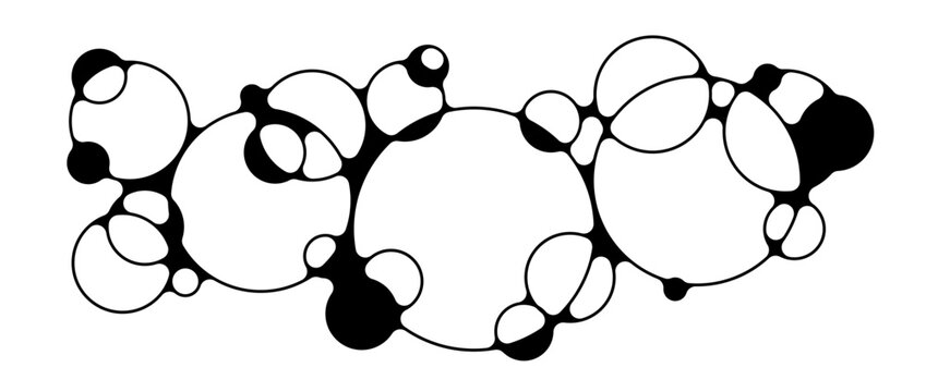 Black morph bubbles pattern. Liner geometric round connected sphere concept. Abstract outline blob design element for logo, icon, tag, emblem, banner, signs, sticker. Morphing metaball shape. Vector
