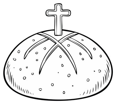 Outlined Traditional Easter Bread with a Cross Topper Illustration for Festive Celebration