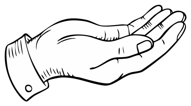 Outstretched Hand in Suit Sleeve Drawn in Black Ink for Concept or Illustration Designs, Support Gesture, Generosity Sign