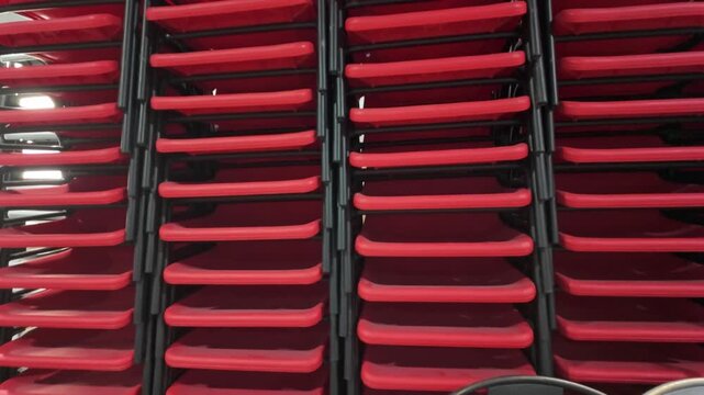 Stacked red chairs