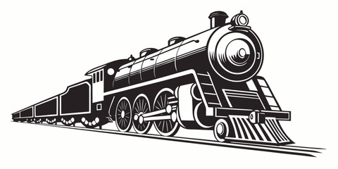 Vintage steam train engine illustration isolated with locomotive railroad transportation illustration monochrome carriage technology nostalgia industry steampunk transport movement © Maisa