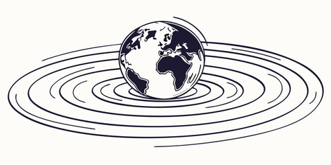 Single globe centered in circular orbit rings with swirling motion lines world wide swirling movement circular international communication technology universe spherical geography astronomy © Maisa