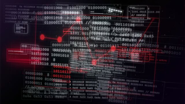 Cyber Attack Data Breach HUD Animation with Binary Code