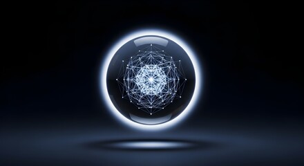 Fototapeta premium Abstract digital rendering of a glowing glass orb containing an intricate geometric network, symbolizing connection, technology, or spiritual harmony