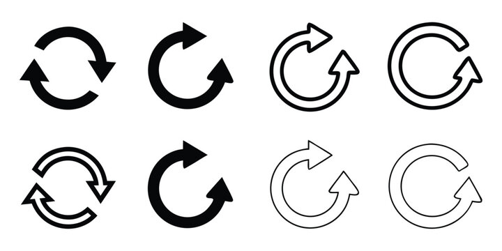 circle arrow silhouette icon set, refresh, reload arrow sign. Vector illustration