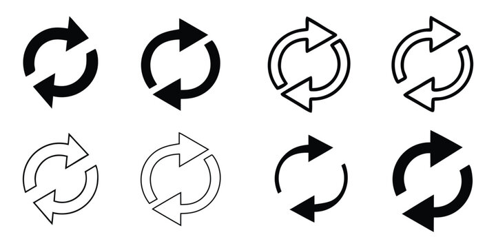 circle arrow silhouette icon set, refresh, reload arrow sign. Vector illustration