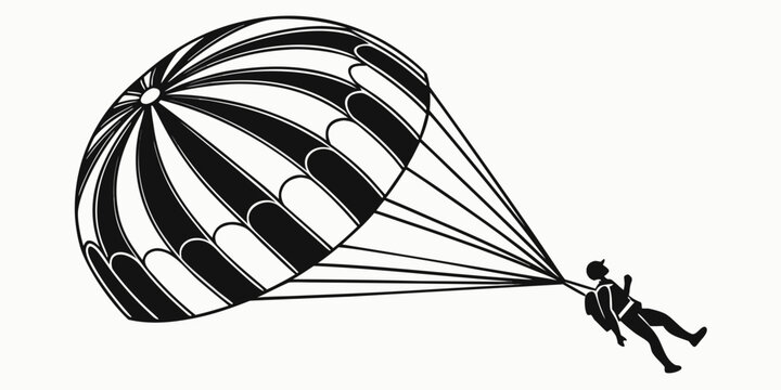 Paratrooper silhouette descending with open parachute in sky extreme sports parachute jump paratrooper parachute skydiving silhouette airborne adventure military skydiver freefall aviation