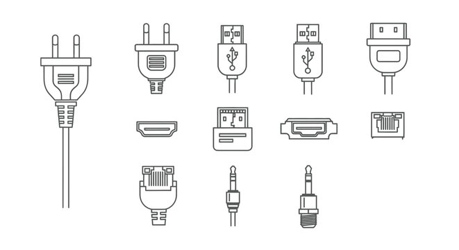 Variety of electrical plugs and connectors.