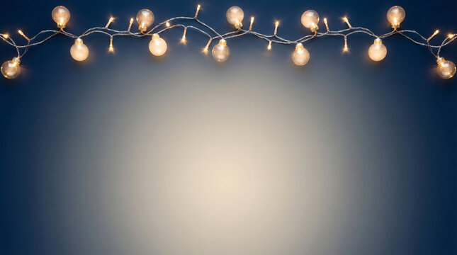 Glowing fairy string lights hanging on a dark abstract background, perfect for magical winter holidays and festive event concepts