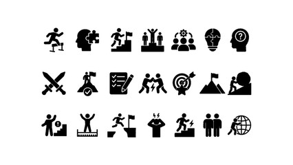 Fototapeta premium Creative sports icon pack featuring fitness, training, athletics, and active lifestyle themes.
