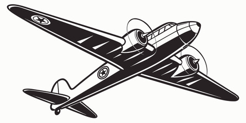 Dual engine propeller military transport plane flying isolated vector illustration with aircraft transport military propeller airplane aviation logistics aerospace silhouette aeronautics © Jahid
