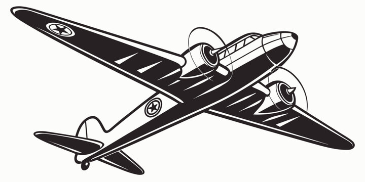 Dual engine propeller military transport plane flying isolated vector illustration with aircraft transport military propeller airplane aviation logistics aerospace silhouette aeronautics