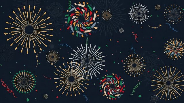 Vibrant fireworks exploding in night sky with colorful bursts of light and sparks