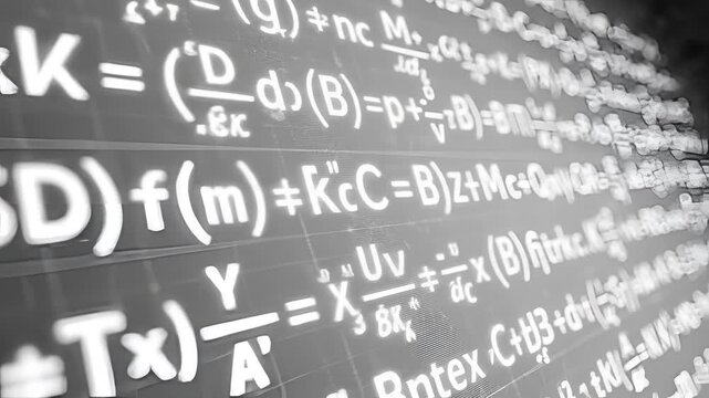 Abstract mathematical equations and formulas displayed on a dark background 1.