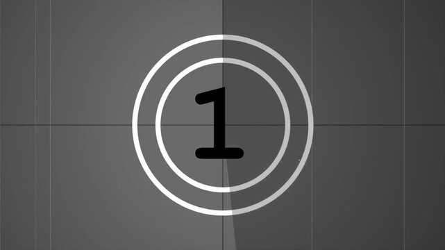 Vintage Film Countdown Motion Graphic with Grayscale Background and Retro Number Counter 4k video