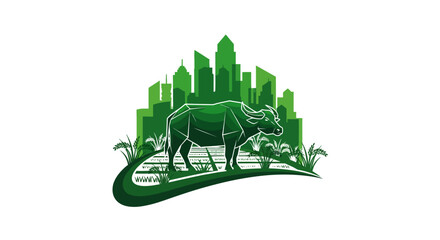 Naklejka premium Green Eco Cityscape with Elephant and Nature Fusion Artwork.