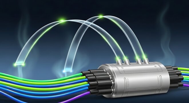 Fiber optic splitter distributing light signals for high speed data transmission and telecommunication network connectivity