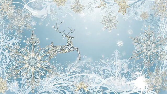 Intricate snowflakes and floral patterns on soft blue background with delicate white accents and ornate details with design and texture and graphic