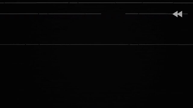 Retro Digital Glitch with Rewind Icon and Horizontal White Static Lines 4k video