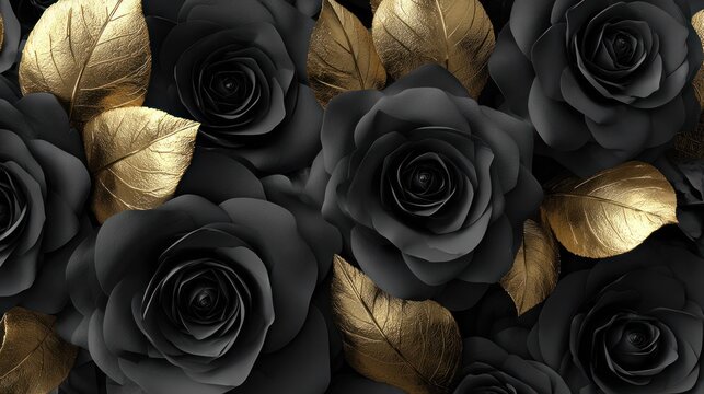 Deeply colored floral arrangement features numerous dark blossoms interspersed with bright metallic foliage