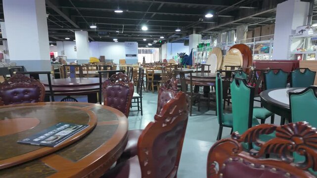 Round table and chair display in furniture store