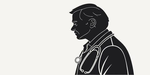 Silhouette profile portrait of a doctor with a stethoscope physician stethoscope medicine healthcare professional practitioner silhouette hospital specialist clinical portrait illustration © Ruhi