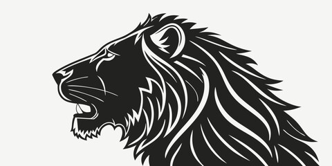 Stylized black and white vector profile portrait of a roaring lion with predator portrait majestic wildlife illustration silhouette masculine strength aggressive predatory creature abstract © Ruhi