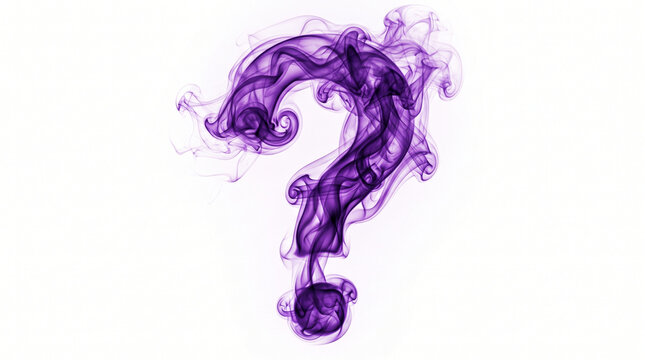Mysterious Purple Question Mark Shaped Smoke Swirls on White Background