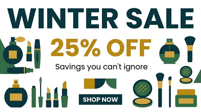 Colorful Winter Sale Advertisement for Cosmetics Discounts.