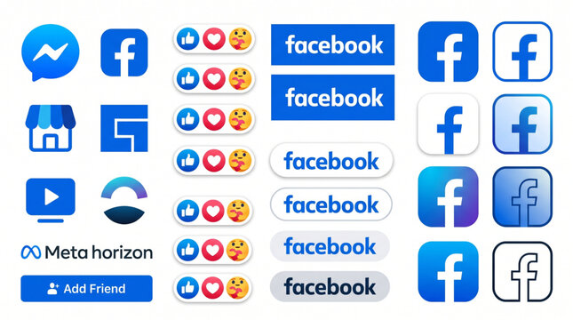 Facebook and Meta social media icon set containing messenger marketplace horizon watch and add friend button editable line icons vector illustration for website ui ux design app interface graphics